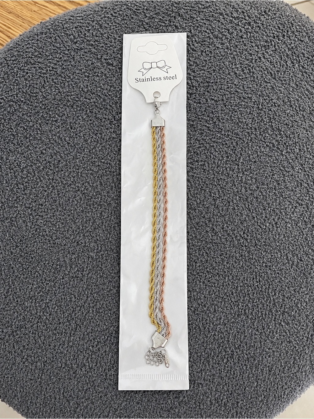 Gold plated 18 K Tri-Tone Stainless Steel Rope Chain Bracelet .